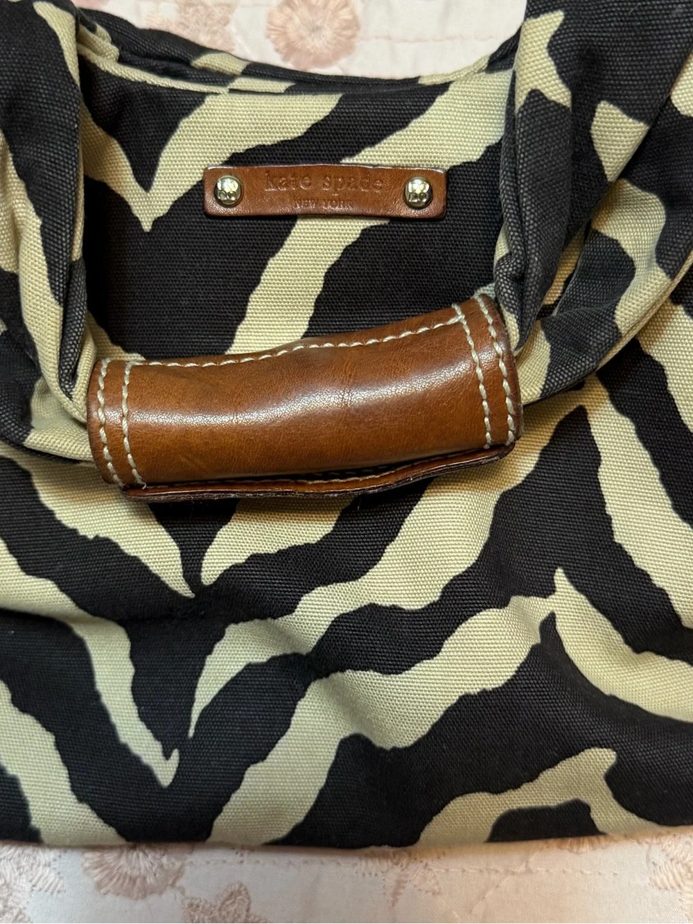 Vintage Kate Spade Zebra Print Canvas Shoulder Bag Hobo - Y2K Green Polka Dot